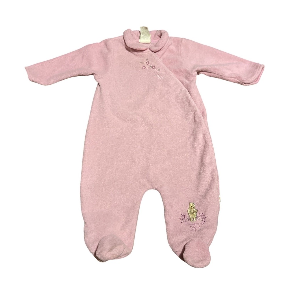 Disney Baby Classic Winnie‎ the Pooh Girl Fleece bodysuit 6M White Pink Flowers